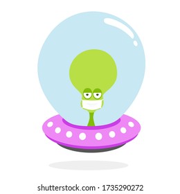 Vector illustration of cartoon ufo with alien character.