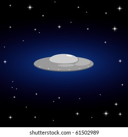 Vector illustration of cartoon ufo in the space