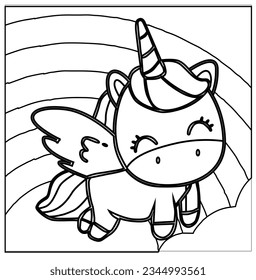 Vector illustration cartoon unicorn coloring isolated on white background