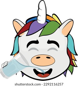 vector illustration of a cartoon unicorn drinking a glass of water