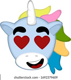 Vector illustration of a cartoon unicorn face in love