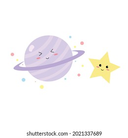 
Vector illustration of cartoon uranus and happy stars on white background.