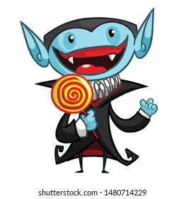 Vector illustration of cartoon vampire licking a lollipop