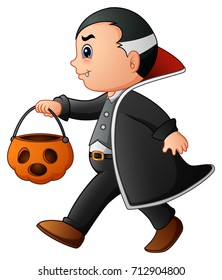Vector illustration of Cartoon vampire with pumpkin basket