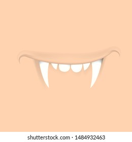 Vector illustration of cartoon vampire's mouth with a huge and terrifying jaws. Halloween design element