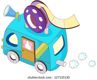 A vector illustration of a cartoon van