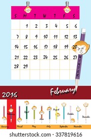 Vector illustration cartoon the various expression of the monkey and pencil  show  the month on the calendar 
