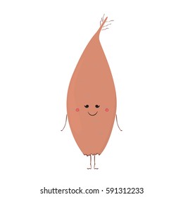 Vector illustration of cartoon vegetable. Funny character face isolated on white background. Hand drawn cute sweet potato or yam.