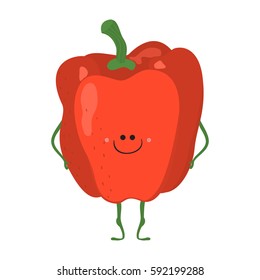 Vector illustration of cartoon vegetable. Funny character face isolated on white background. Hand drawn cute bell pepper or paprika.