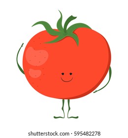 Vector illustration of cartoon vegetable. Funny character face isolated on white background. Hand drawn cute red tomato.
