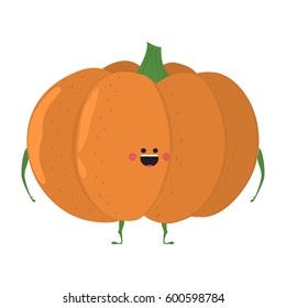Vector illustration of cartoon vegetable. Funny character face isolated on white background. Hand drawn cute pumpkin.