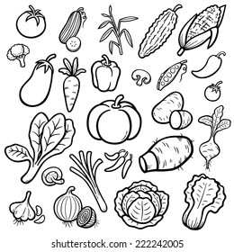 Vector Illustration of Cartoon vegetable set - Coloring book