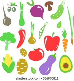 Vector Illustration Of Cartoon Vegetables In Color. Perfect For Book Cover, Wallpaper, Wrapping Paper and Posters.