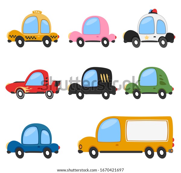 Vector\
illustration of cartoon vehicle transport\
set