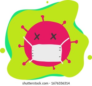 Vector illustration of a cartoon virus wearing a protection mask.