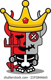vector illustration of cartoon voodoo devil doll mascot character halloween cute skull king