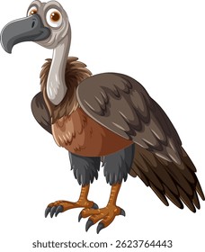 Vector illustration of a cartoon vulture with detailed feathers and expressive eyes, featuring a playful and colorful style