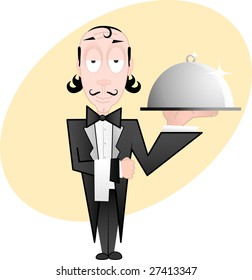 Vector illustration of cartoon waiter