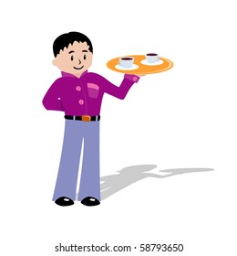 vector illustration of cartoon waiter with coffee