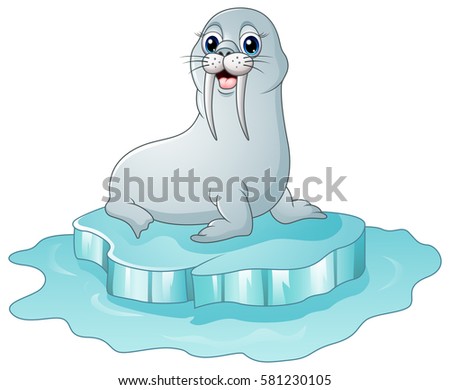 Vector illustration of Cartoon walrus on the on ice floe