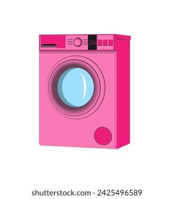 Vector illustration of a cartoon washing machine in pink color