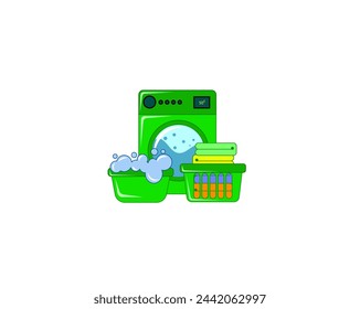 Vector illustration of a cartoon washing machine on a white background