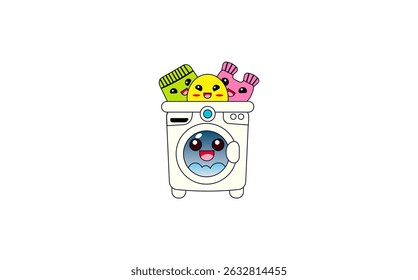 Vector illustration of a cartoon washing machine in bright colors