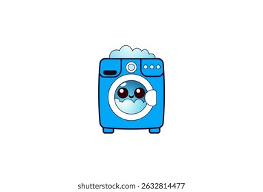 Vector illustration of a cartoon washing machine in bright colors