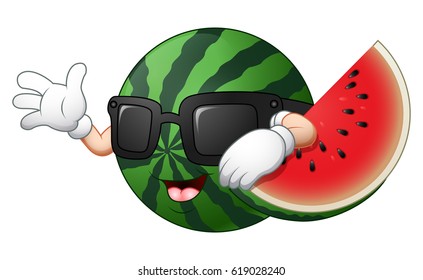 vector illustration of Cartoon watermelon waving hand