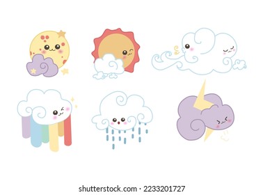 Vector illustration cartoon Weather element clipart vector set.