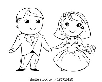 Vector illustration of cartoon wedding couple