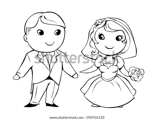 Vector Illustration Cartoon Wedding Couple Stock Vector (Royalty Free ...