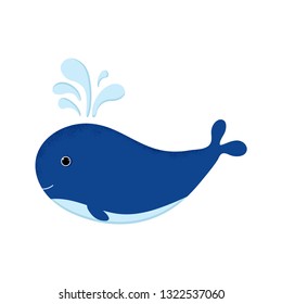 Vector Illustration. Cartoon whale icon in modern flat style. Ocean animal fish character. Isolated whale or delphine