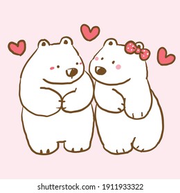 Vector Illustration of Cartoon White Bears In Love Design on Isolated Background