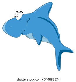 Vector illustration cartoon white shark with simple gradients