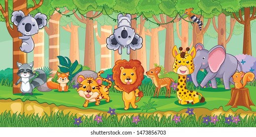 Vector illustration of Cartoon wild animals in the jungle