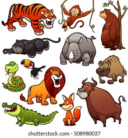 Vector illustration of Cartoon Wild Animals Character Set