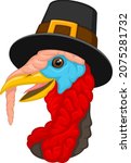 Vector illustration of a cartoon wild turkey wearing a black pilgrim-style hat.