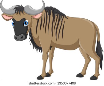 Vector illustration of cartoon wildebeest isolated on white background