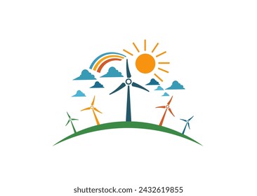 Ilustración vectorial de la planta de energía eólica de dibujos animados