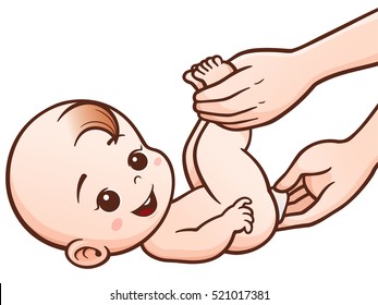 Vector Illustration Of Cartoon Wipes Baby Bottom