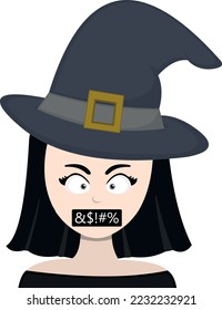 vector illustration of a cartoon witch with an angry expression and a censored insult