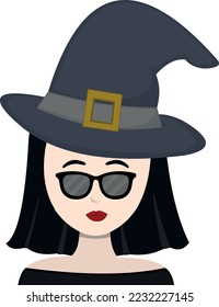 vector illustration of a cartoon witch with a cheerful expression and sunglasses