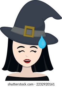 vector illustration of a cartoon witch with an embarrassed expression and a drop of sweat on her head