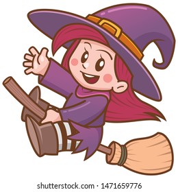 Vector illustration of Cartoon witch flying on broom