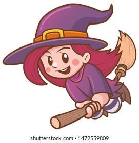 Vector illustration of Cartoon witch flying on broom