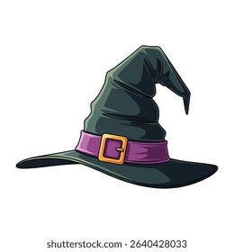 Vector illustration of a cartoon witch hat, perfect for Halloween designs and projects