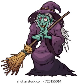 Vector illustration of Cartoon Witch holding broom