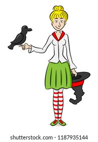 vector illustration of a cartoon witch with a raven