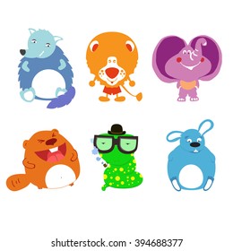 Vector illustration of cartoon wolf; elephant; rabbit; bunny; hare; rodent; snake; leo; beaver; cat. Illustration included creeping thing, pet, livestock, beast, mammalian